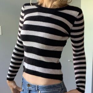 Black and light grey Striped cashmere Lord & Taylor Sweater XS